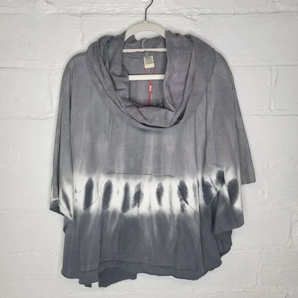 XCVI Wearables Women's Small Shirt Top Poncho Cowl Neck Gray White Tie Dye - Picture 1 of 5
